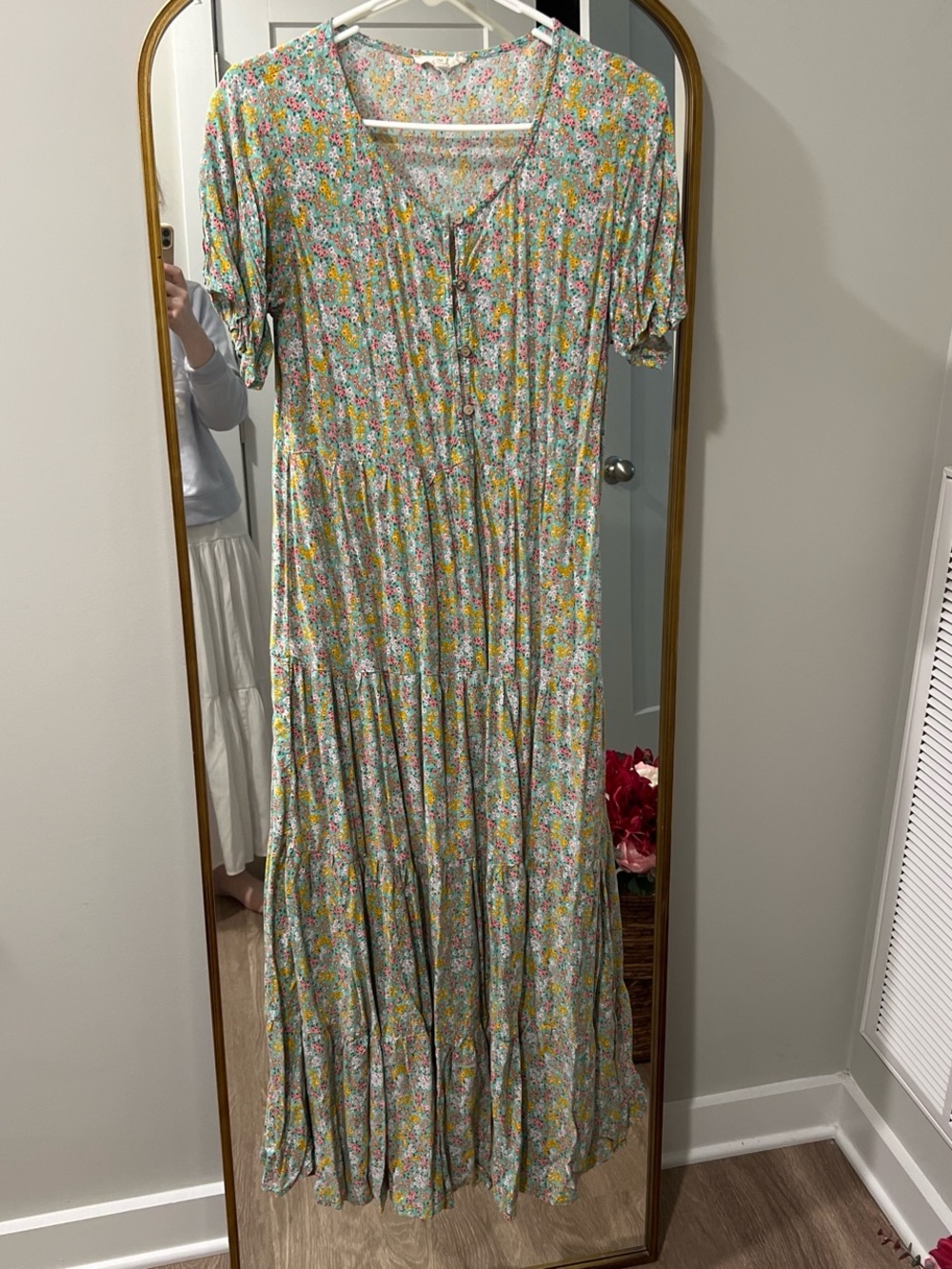 Floral Tiered Maxi Dress — Yellow & Green